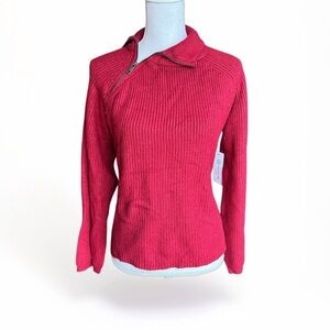 RD Style Women's Quarter Zip Mock Neck Size XS Red Over Sized Sweater NWT